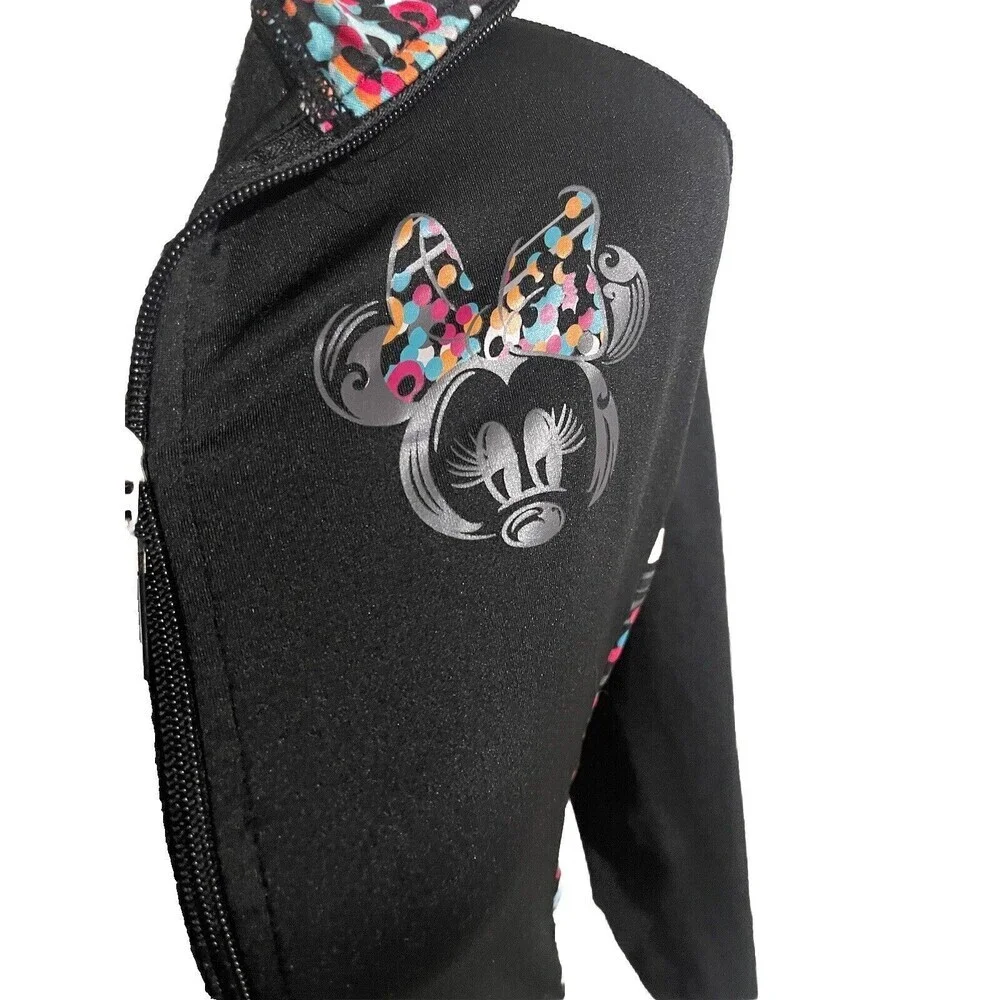 Disney Parks Minnie Mouse Black Polka Dot Zip Up Running Jacket Size Small